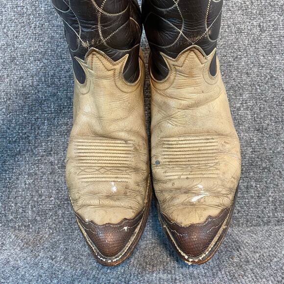 Vintage Tony Lama Men 10 Cowboy Boot Two Tone Brown Cream Leather Western Stitch main image 4